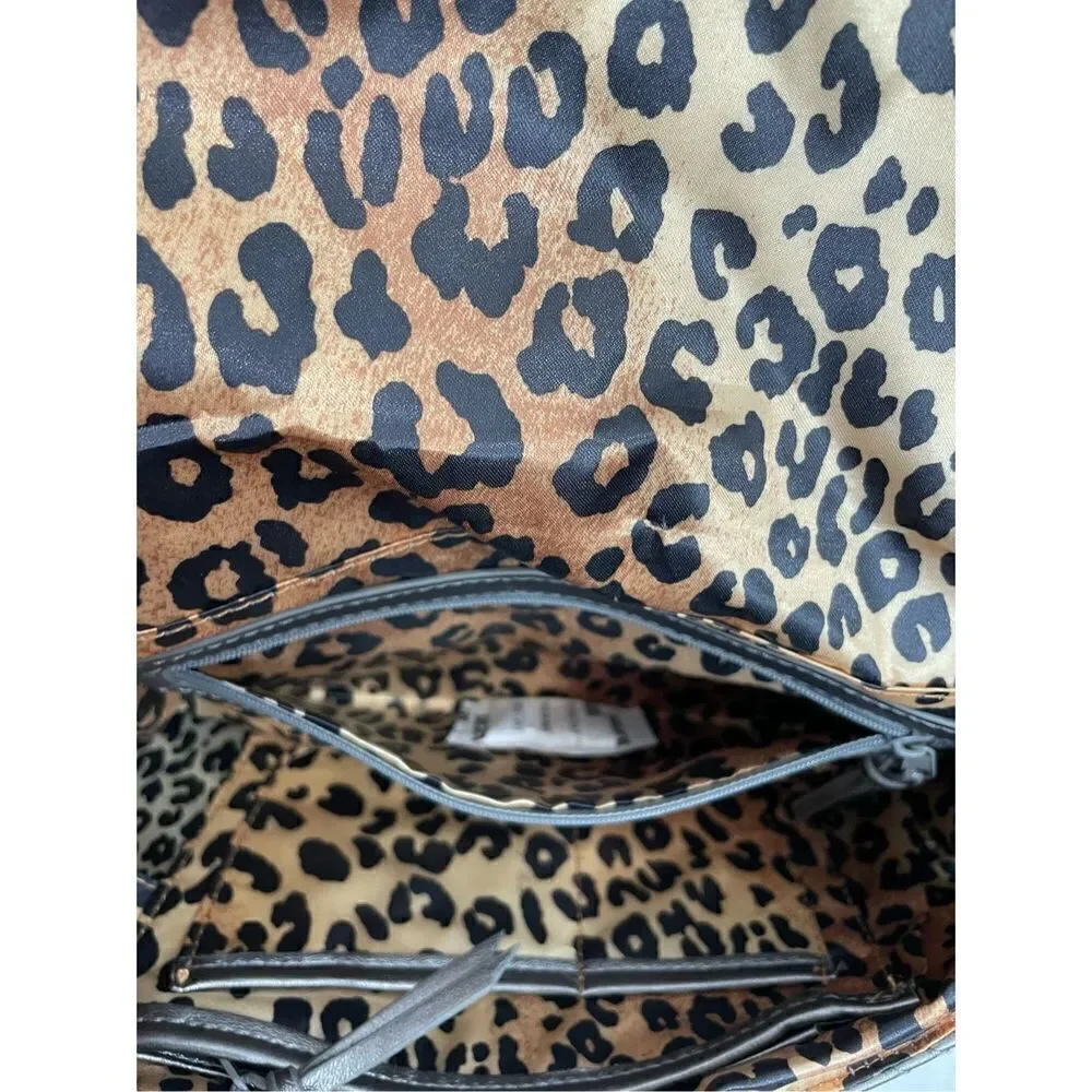 Kate Landry Plaid Silver Pattern Metal Studs Animal Print Inside Shoulder Bag